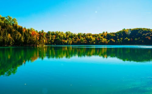 Scenic view of calm lake against clear sky