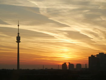 Silhouette of buildings at sunset