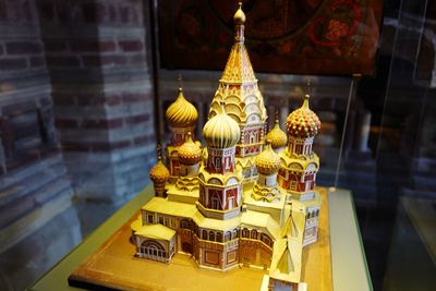 Low angle view of illuminated chandelier