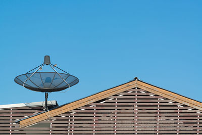 Low angle view of building against clear blue sky