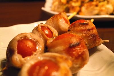 Close-up of served food on table