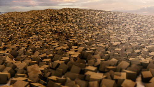 High angle view of cardboard boxes