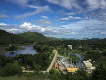 High angle view of lake against sky