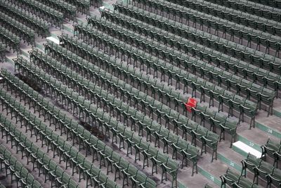 High angle view of empty chairs