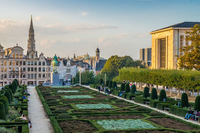 View of garden with buildings in background