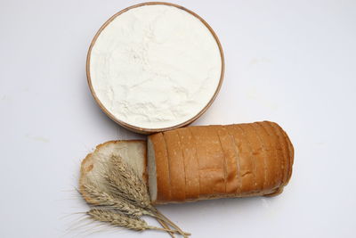 High angle view of cookies against white background