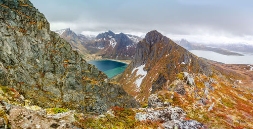 Scenic view of snowcapped mountains against sky