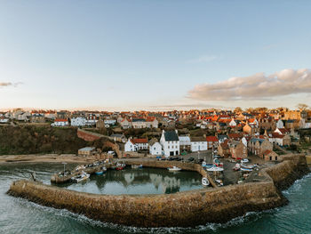 High angle view of crail town against clear sky