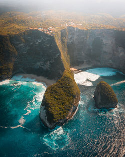 High angle view of rock formation in sea