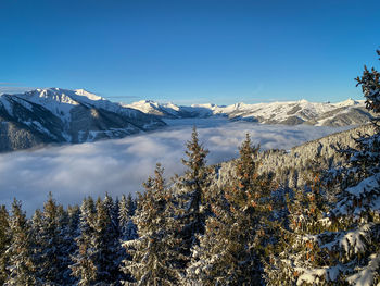 Scenic view of snowcapped mountains against sky