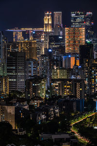 Illuminated buildings in city at night
