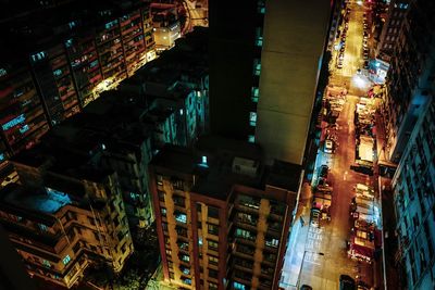 Low angle view of illuminated buildings at night