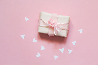 High angle view of gift box on table