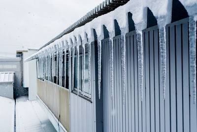 White building covered with snow