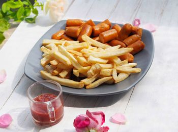 High angle view of food on table