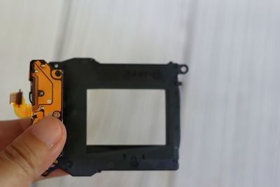 Cropped hand holding camera