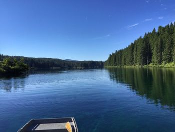 Scenic view of lake against clear blue sky