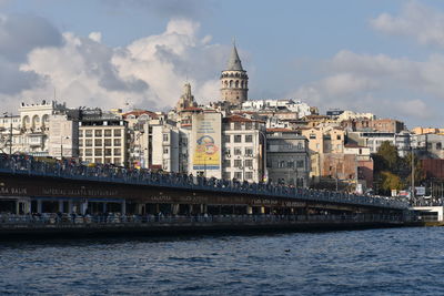 Bridge over haliç against buildings in city