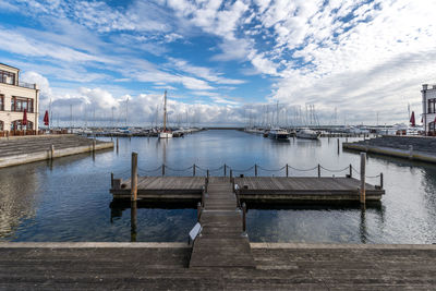 Boats moored in harbor