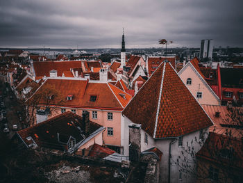 High angle view of townscape against sky