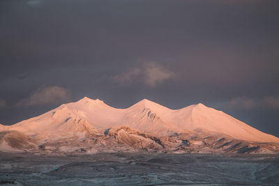 Scenic view of snowcapped mountains against sky