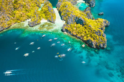 High angle view of rocks in sea