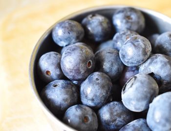 Close-up of blueberries in bowl