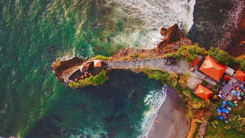 High angle view of swimming pool by sea