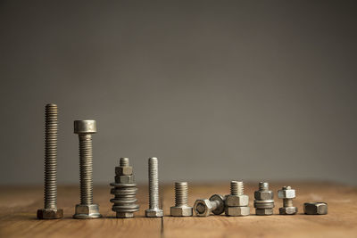 Close-up of metallic stack on table