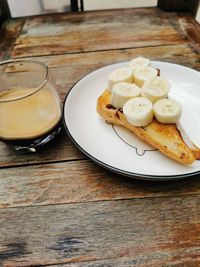 High angle view of food in plate on table