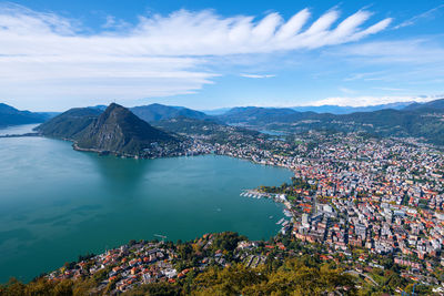 Lugano, switzerland, the lake lugano and the mountain monte san salvatore