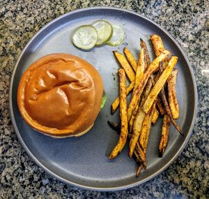 High angle view of food on plate