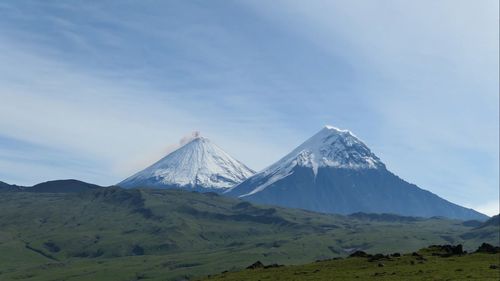 Scenic view of snowcapped mountains against sky