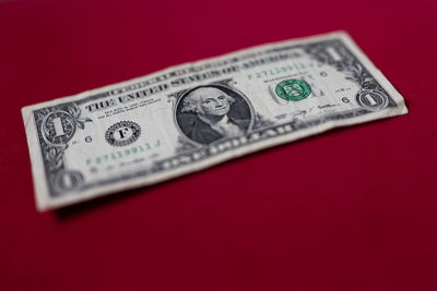 Close-up of paper currency on yellow background