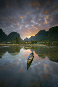 Scenic view of lake against sky during sunset