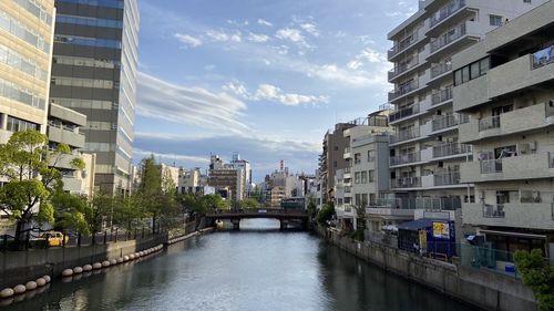 Canal amidst buildings in city against sky