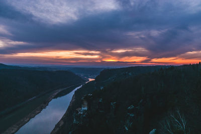 Scenic view of mountains against sky during sunset