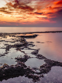 Scenic view of sea against sky during sunset