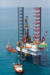 Oil platform in sea from aerial