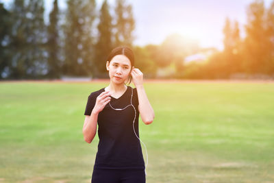 Women listening music for exercise person