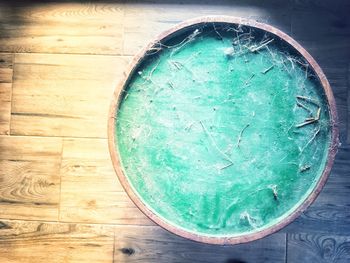 High angle view of empty wooden table