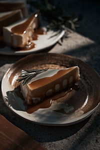 Close-up of dessert in plate on table