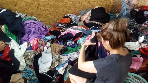 High angle view of women for sale in market