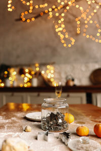 The interior of a christmas decorated kitchen in the loft style in a cozy house