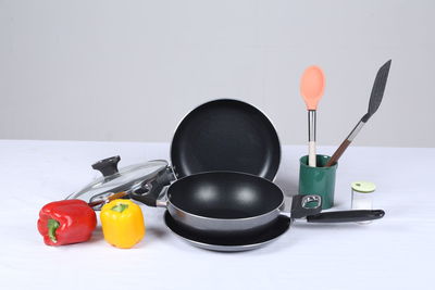 High angle view of red bell on white background