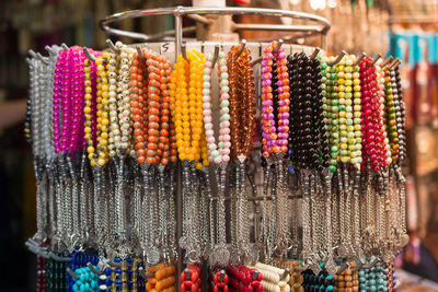 Close-up of multi colored candies for sale at market stall