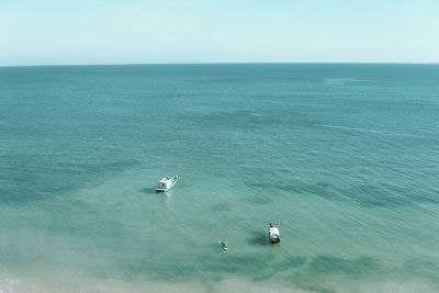 High angle view of sea against clear sky