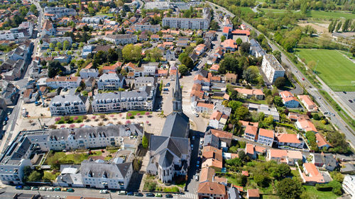 High angle view of buildings in city