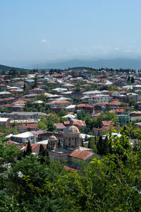 High angle shot of townscape against sky