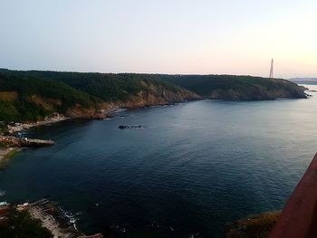 High angle view of sea against clear sky